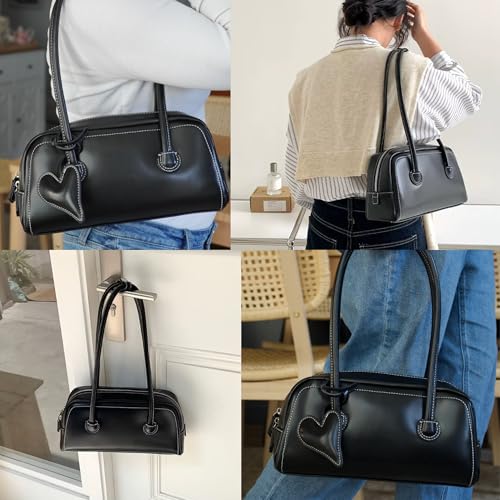Image of Shoulder Bag for Women Vegan leather Vegan Suede Vintage Handbag Retro Classic Small Hobo Purse with Heart Charm