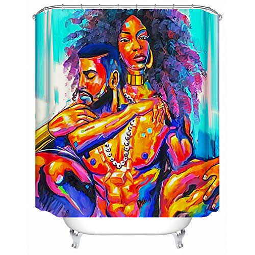 Red Fire Couple Oil Painting Print Waterproof Fabric Shower Curtain Liner Covered Bathtub