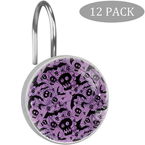 XJJ&USC Skulls and Bats Shower Curtain Hooks,Shower Curtain Hooks Rust Proof,Stainless Steel Shower Curtain Rings Bathroom and Shower Set of 12-Hooks