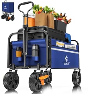KESSER® Bollerwagen faltbar Handwagen Transportkarre max. 150kg Tragkraft & 360° PVC-Reifen Gerätewagen inkl. 2 Netztaschen, Seitentasche & Abdeckung Transportwagen Gartenanhänger ohne Dach, Blau