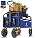 KESSER® Bollerwagen faltbar Handwagen Transportkarre max. 150kg Tragkraft & 360° PVC-Reifen Gerätewagen inkl. 2 Netztaschen, Seitentasche & Abdeckung Transportwagen Gartenanhänger ohne Dach, Blau