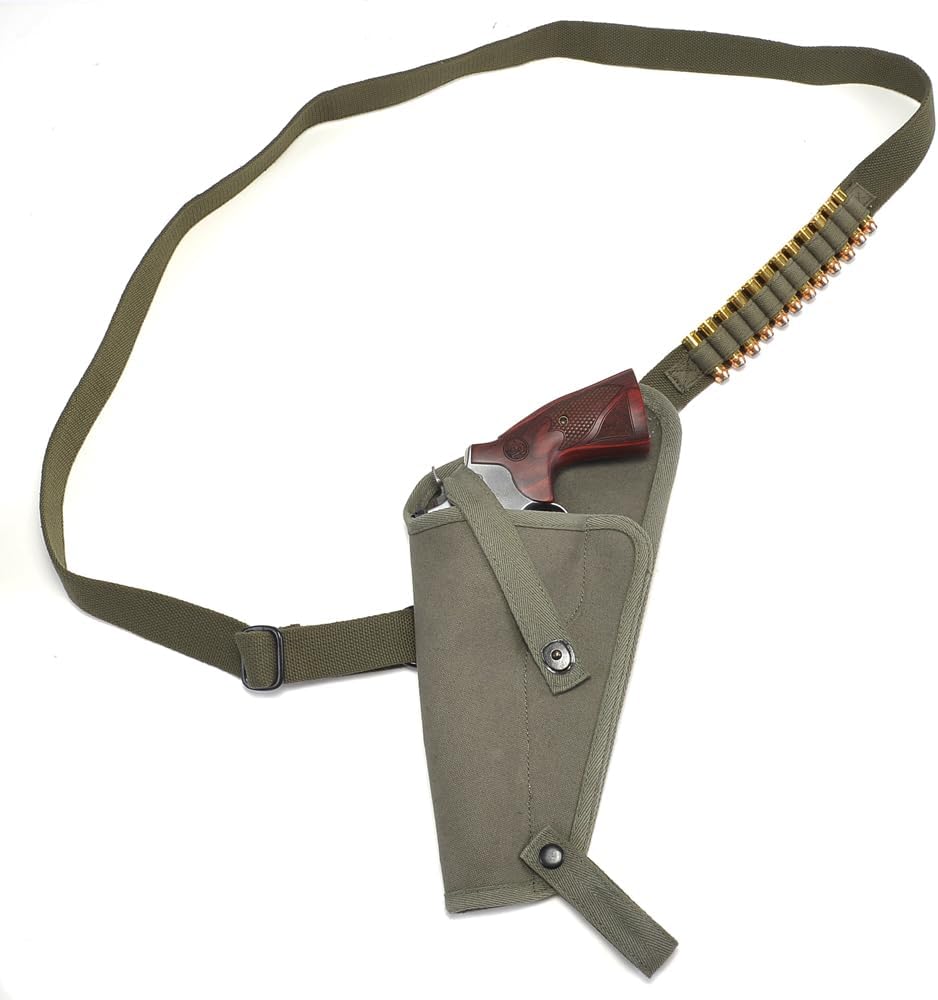 World War Supply M3 Canvas Shoulder Holster with Shell Loops OD Fits Smith & Wesson 629 N Frame and Taurus Model 44 in 44 Magnum up to 6.5" Barrel Left Hand Version