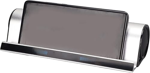 Miniatura 9 de Altavoz Bluetooth, 2 en 1 para tableta, soporte para teléfono para escritorio, altavoz estéreo portátil, controlador dual, recargable, elegante,
