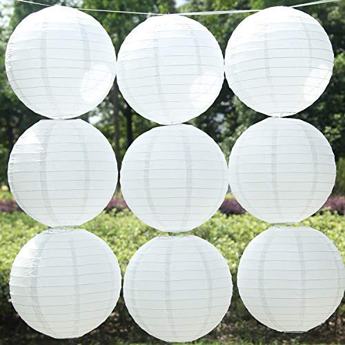 Image of Round Birthday Decoration Holiday Supplies Chinese Paper Lamp Decor Lantern, 12inch - 2pcs (White)