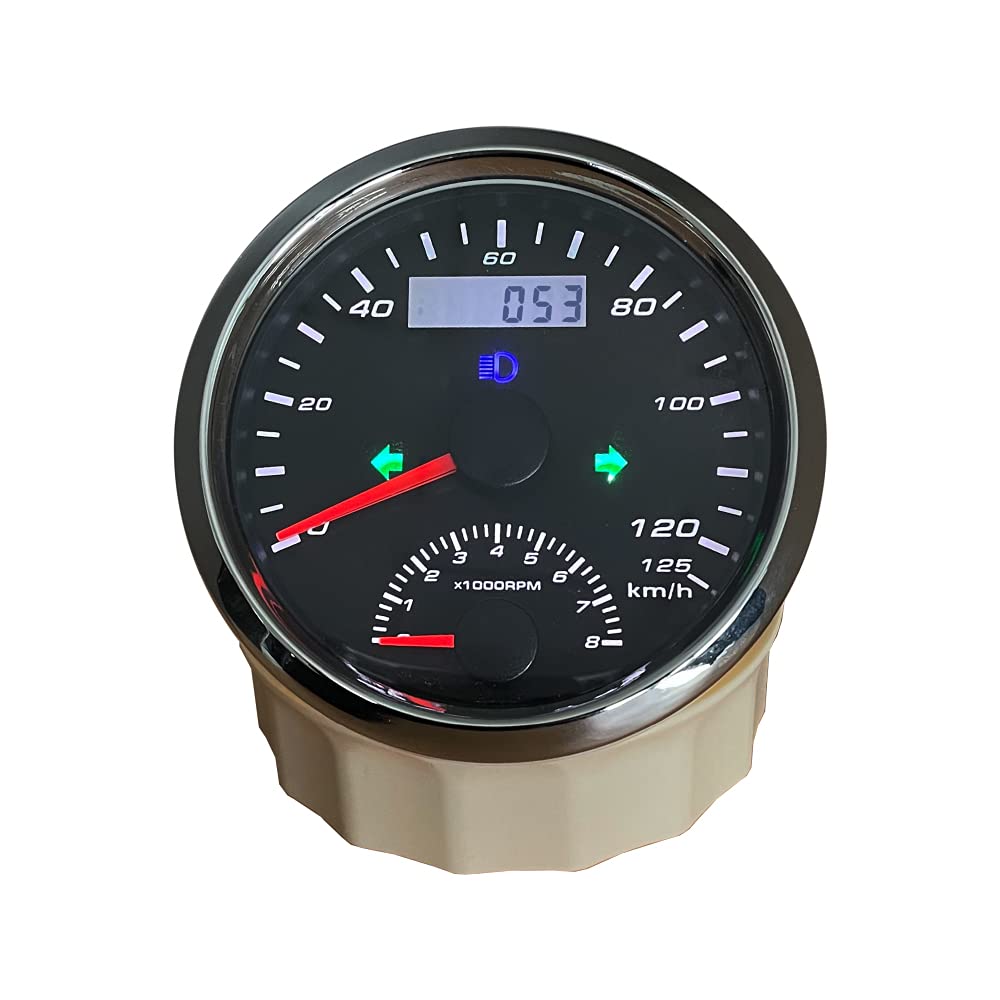 ELING Wasserdichter 2-in-1 GPS-Tachometer mit Drehzahlmesser 125 km/h 8000 U/min Laufleistung 3 3/8 Zoll 9–32 V mit Hintergrundbeleuchtung 85 mm