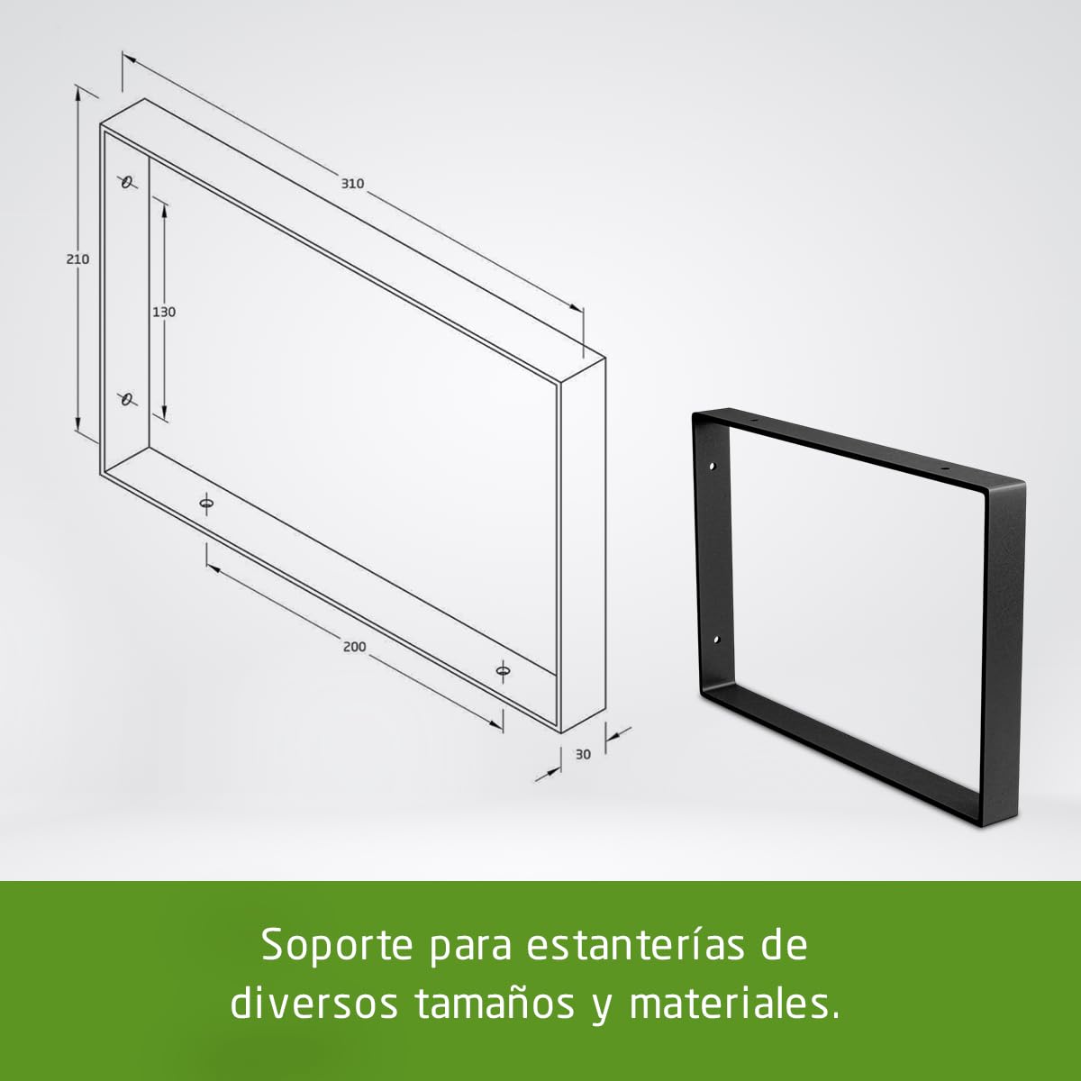 Amig - Pack de 4 Soportes Rectangulares para estantes Industriales - 211 x 311 x 30 mm - Acero Negro Mate - Soporte Estantería Pared - Diseño Funcional y Resistente - Ideal para Estanterías de Pared
