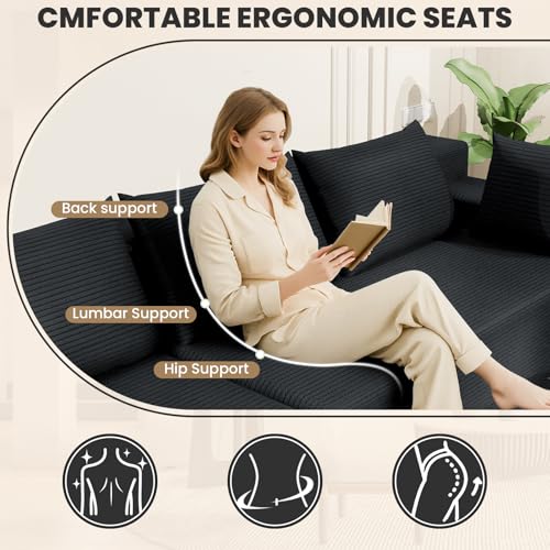 Image of LEVELEVE 107 inch Cloud Sectional Couch with Deep Seat,Modern Modular Sofa with L-Shape Chaise,No Assembly Required, Upholstered Couches for Living Room Bedroom(Dark Gery,Left Facing Chaise)