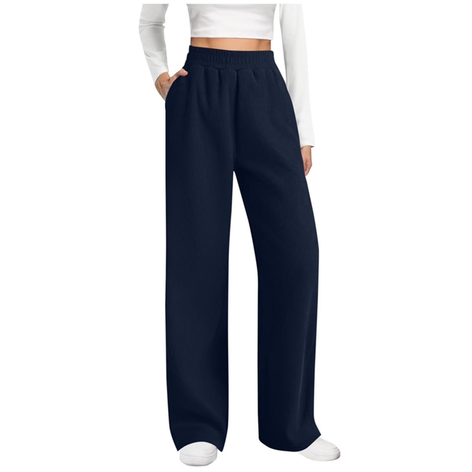 Work Pants Women Office Corduroy Stretch High Waist Pants Dressy Casual Wide Leg Joggers Trendy Loose Cozy Sweatpants