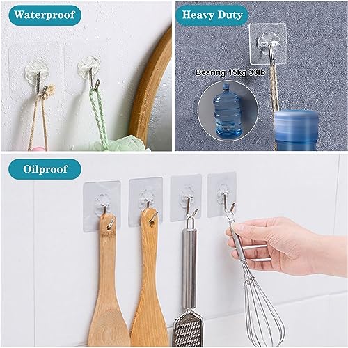 Geputing Wall Hooks 33Lb(Max) Heavy Duty Self Adhesive Hooks 20 Pack,Waterproof And Oilproof,Transparent Seamless Hooks Strong,Suitable For Bathroom Kitchen #TOP4