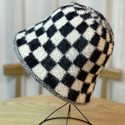 Mifulgoo Casual Checkered Cloche Hat Packable Winter Faux Fur Fleece Bucket Hats Women (Black) #TOP1