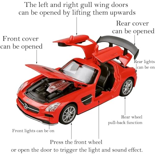 Image of 1:32 Mercedes Benz SLS AMG Vintage Retro Toy Car Diecast Metal Pull Back Car - 4 Openable Doors with Sound & Light | Luxury Toy Car & Gift for Kids 【Colors as Per Stock】