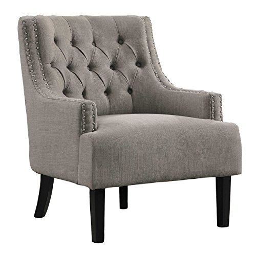 Sillón Chenille Taupe con brazos y detalles nailhead