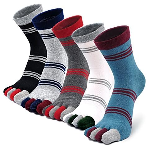 LOFIR Mens Toe Socks Five Finger Socks Boys Sports Running Athletic Socks Black Soft Cotton Socks with Toes, Size 6-10, 5 pairs Cover