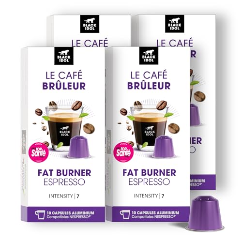 CAFÉ BLACK IDOL - QUEMADOR - Vientre plano - 40 CÁPSULAS - Molido y tostado en Francia - Café con antioxidantes naturales del té verde