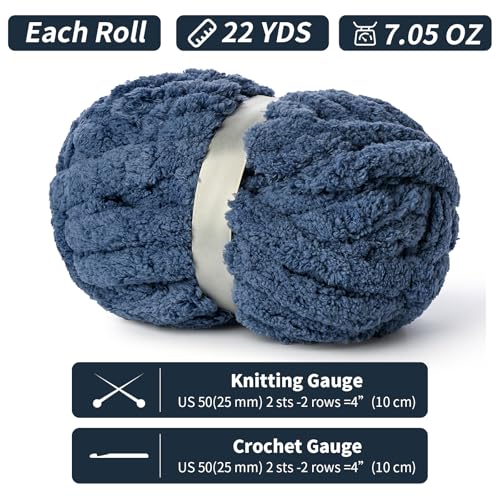 Image of 10 Pack of Jumbo Chunky Yarn for Hand Knitting,10# Super Bulky-Fluffy Chenille Yarn, 220 yds /70.5 oz Soft Thick Yarn for Crocheting Chunky Knit Throw Blankets.(Navy Blue)