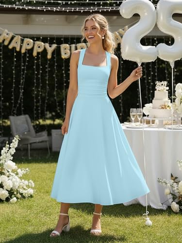Image of Kaximil Women's Square Neck Corset A Line Maxi Dress Ruffle Ruched Waist Flowy Long Dresses