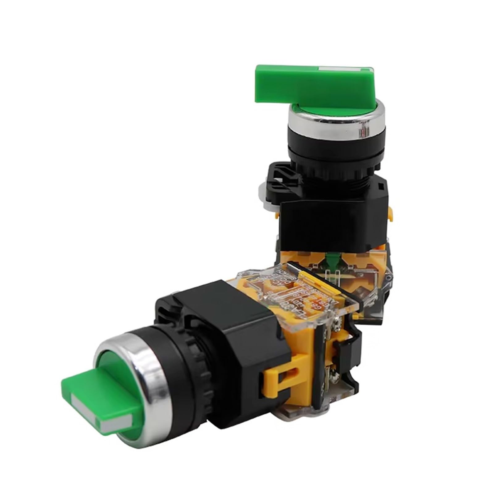 Interruptor giratorio LA38-11X2 con enclavamiento momentáneo, 2 o 3 posiciones, DPST, 10 A, 400 V, interruptor de encendido, 1 unidad(Green short handle,(Momentary) Reset,2 Position)