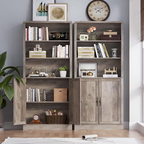 Image of BORNOON 70.1 inch Tall Bookshelf with Cabinet, 5-Tier Floor Standing Bookcase with Doors & Adjustable Shelves, 31.5 inch Wide Storage Shelf, Metal Handles, Modern Organizer for Home Office, Living Room