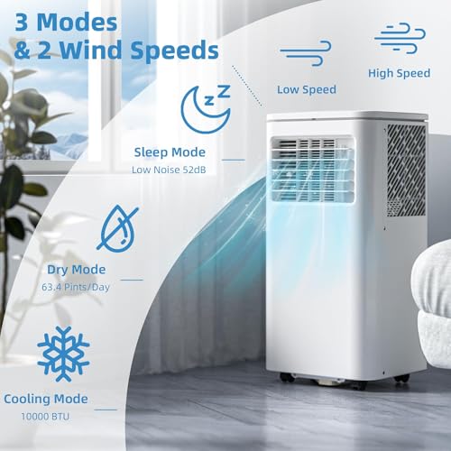 Image of Electactic Portable AC Units 10100 BTU, 4-in-1 Indoor Air Conditioner with Built-in Dehumidifier & Fan, Quiet Portable Air Conditioner for Home up to 450 Sq.Ft., 24-Hour Timer & Remote Control