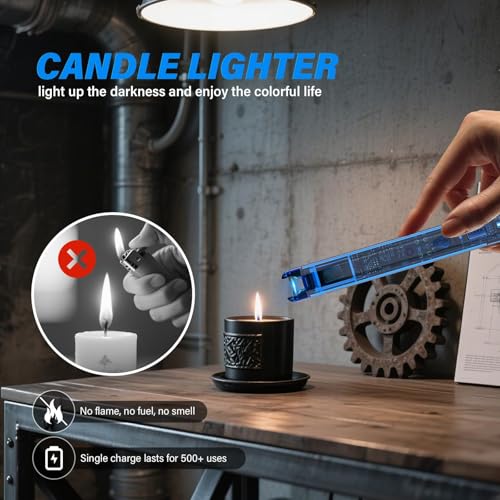 2 Pack Electric Candle Lighters – Rechargeable USB-C Arc Lighters with LED Display &amp; Transparent See-Through Tech Design, Windproof Long Lighter for Candles,BBQ,Camping,Stoves,Stocking Stuffers