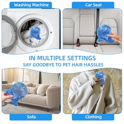 Image of 4Pcs Pet Hair Remover for Laundry, Lint Remover for Washing Machine, Reusable Pet Hair Catcher for Washer Dryer, Effective Fur Lint Dander Remover Gentle on Clothes (Blue)