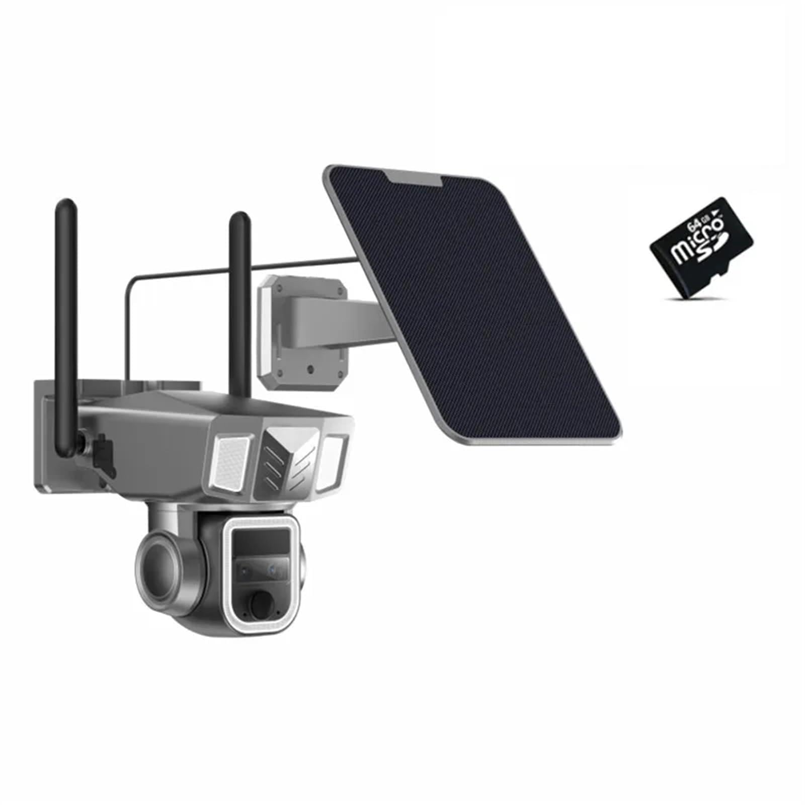 Cámara de Seguridad, Cámara Solar inalámbrica con Zoom 20X, 4MP, 4G, Tres Lentes, Panel, detección Humana, cámara de Seguridad PTZ, Impermeable(WiFi Add 64GB Card)