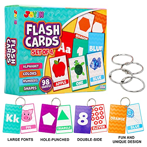 JOYIN 4 Pack Kindergarten Flash Cards with Rings Set, Numbers, Alphabets, Colors & Shapes Toddler Flash Cards, Fun… - Image 4
