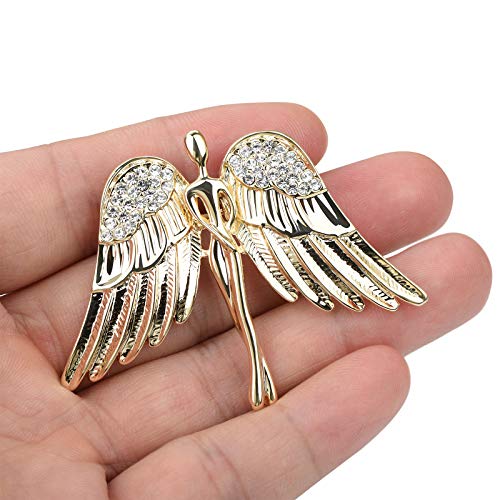 Image of Vintage Guardian Angel Jewelry Golden Crystal Flying Angel Wings Brooch Pin Wedding Bouquet Lapel Pin Jewelry for Women Bridal