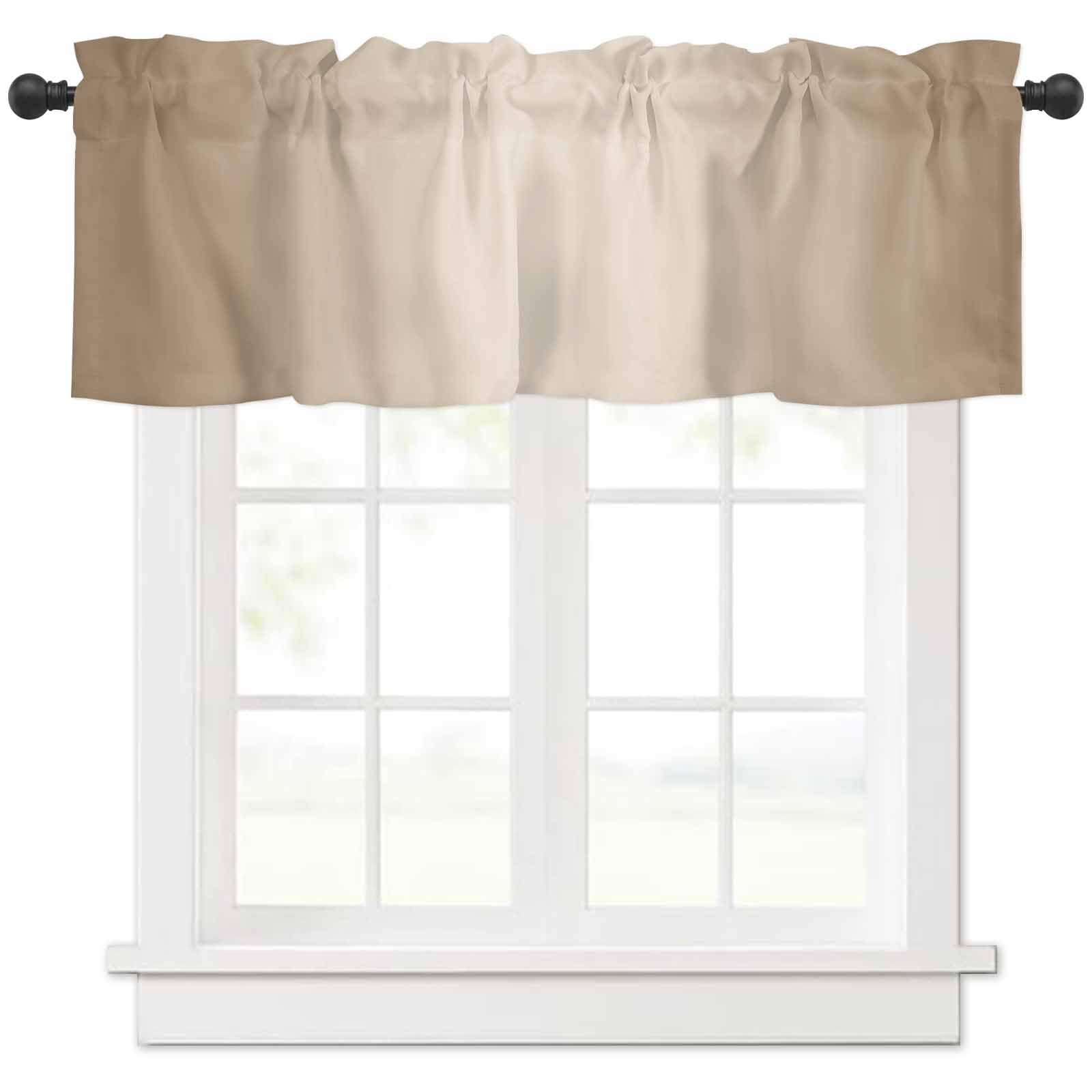 Khaki Beige Ombre Valance Curtains for Kitchen Window Above Sink 54x18 Inch,Solid Color Gradient Modern Art Rod Pocket Short Curtain for Living Room