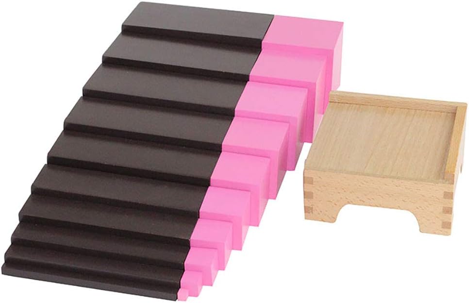 Montessori Small Pink Tower with Pink Tower Stand and Brown Stair Home Edition (Size:0.7CM-7CM) Sensorial Toys Visual Sense Materials for Toddlers