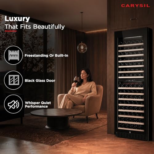 Image of Carysil Wine Chiller CW-165, 425 L, Dual Zone Wine Cooler Refrigerator for up to 165 Bottles, 5-20C Temperature Control, LED Touch Control, Anti-UV Door, Freestanding /Built-In Installation