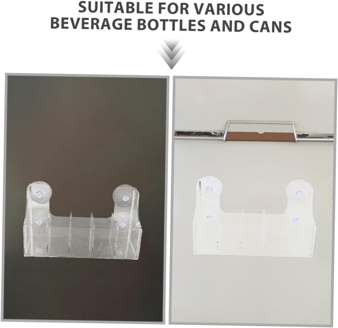 Zerodeko 2pcs Clear Acrylic Suction Cup Refrigerator Rack Organizer with Compartments Beverage Bottle and Spice Jar Storage for Home Supermarkets and Convenience Stores