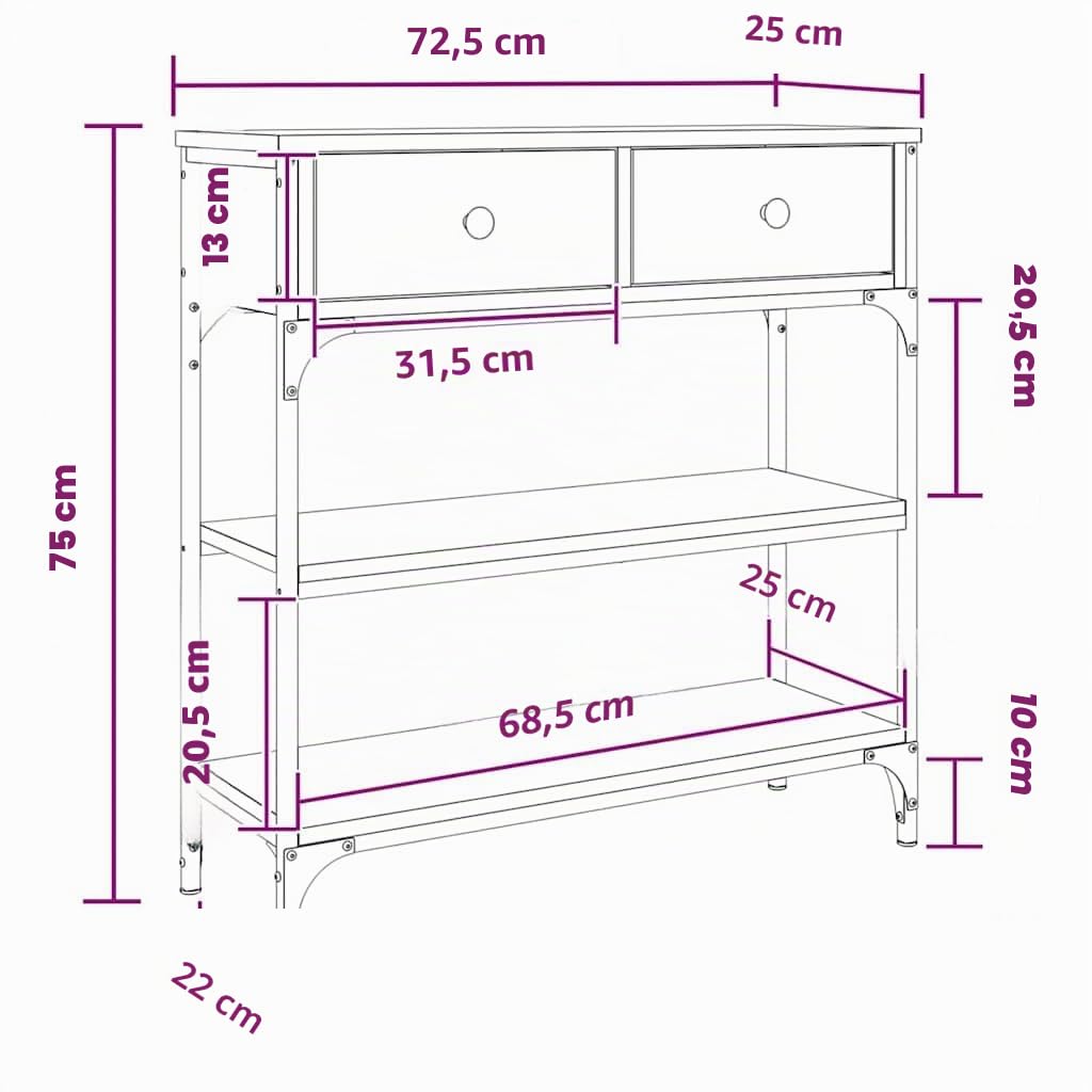 vidaXL Table Console, Table d'Entrée avec Rangement, Table de Couloir, Table d'Appoint Salon Salle de Séjour Maison Intérieur, Industriel, Chêne Fumé Bois d'Ingénierie
