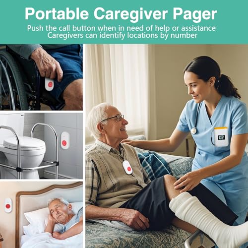 Caregiver Pager Wireless Call Button for Elderly Monitoring Vibration Call Bell Medical Alert System with Digital Display for Elderly/Patient/Disabled at Home/Hospital/Clinic - Thumbnail 2