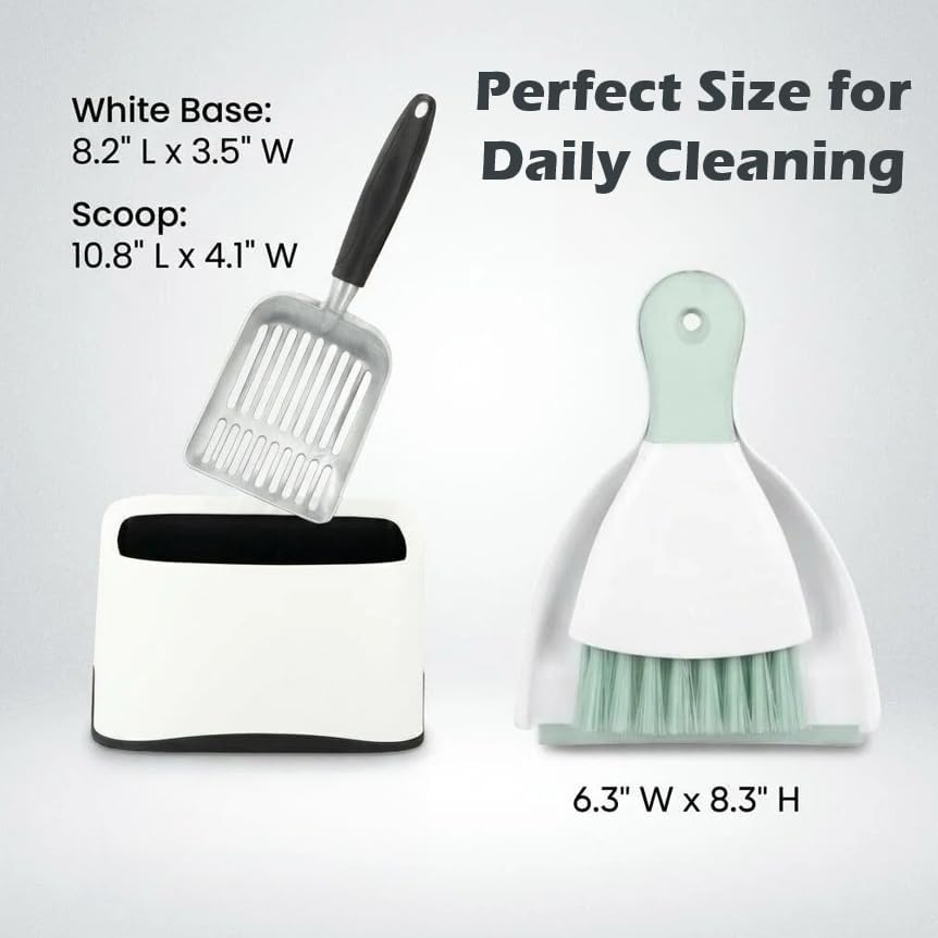 5-in-1 Heavy-Duty Full Metal Cat Litter Scoop with Holder, Cats Litter Scooper Includes Litter Bags, Handy Small Broom&Dustpan Set, Quick Sift, Easy to Clean | Cats Litter Scooper Includes Litter Bags, Handy Small Broom&Dustpan Set