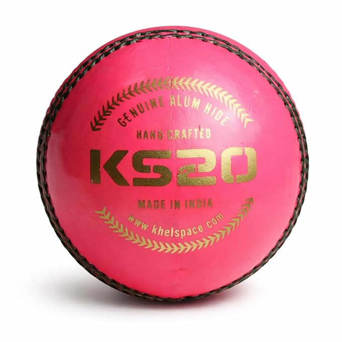 KHELSPACE KS-20 Pink Leather Cricket Ball - Hand-Stitched for Match Play and Training, Premium Durability