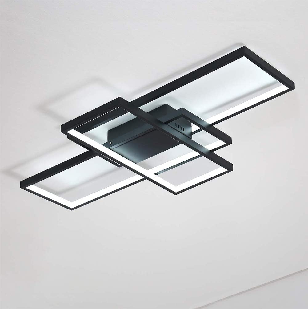 Pomerol 3-Light Acrylic Modern Ceiling Light for Livingroom Bedroom Kitchen Room Led Circle 3 Square Black Color Finish 3500K 4500K 6000K (Dimmable Version with Remote)