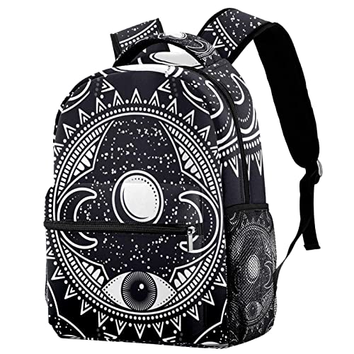 Sac à dos voyage mandala lune noir et blanc grand sac étudiant et femme pratique