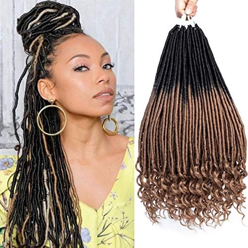 6 Packs 18 Inch Faux Locs Crochet Hair Straight Goddess Locs Crochet Hair with Curly Ends Soft Ombre Crochet Braiding Hair (18 Inch, 1B-27)
