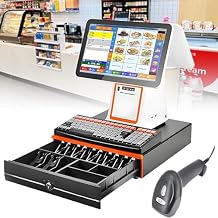 Smart Cash Register POS System All-in-One Cash Register with 15.6-inch Dual Screen, Touch Screen PC, Built-in Receipt Printer for Small Businesses and Retailers White