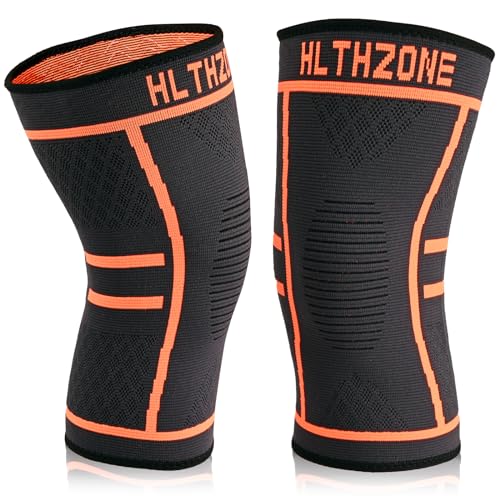 Knee Brace Compression Sleeves - Relieve Knee Pain for Men & Women（2 Pack）- Ultimate Support for Running, Basketball, Volleyball, Weightlifting, Gym Workouts & All Sports Activities - L Orange