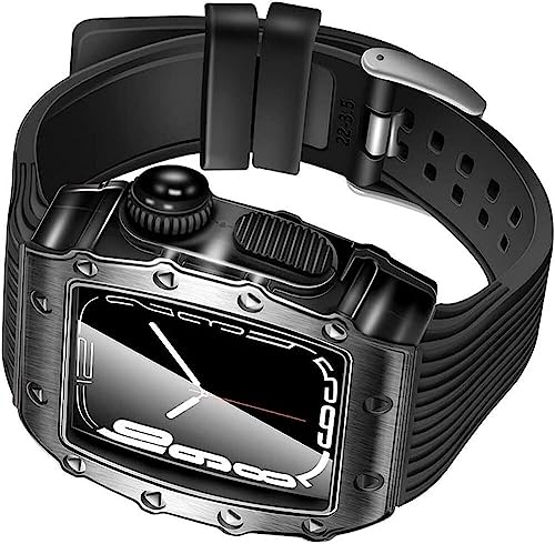 Bracelet de montre en silicone pour Apple Watch 45mm avec cadre en alliage robuste