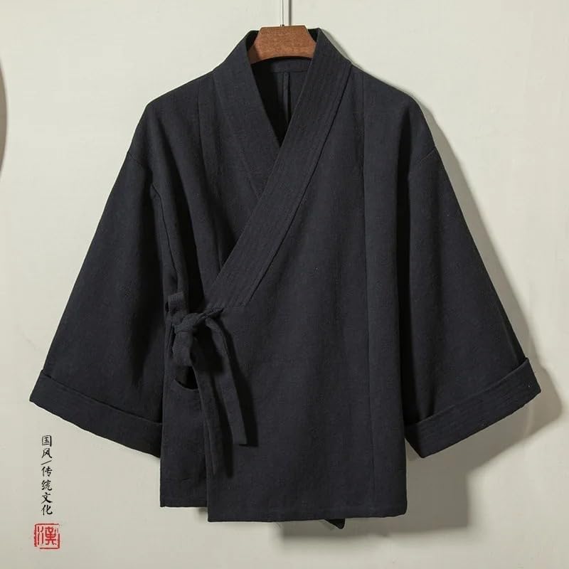 Men Shirt Cardigan Jacket Traditional Japanese Loose Kimono Robe