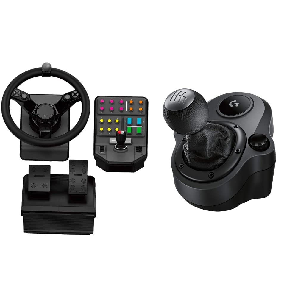 Logitech G Saitek Farm Sim Controller, Kit Simulazione Macchine Pesanti Con Volante & Driving Force Leva Di Cambio, 6 Marce Di Velocità Con Manopola Ad H, Pomello Del Cambio ‎In Vera Pelle