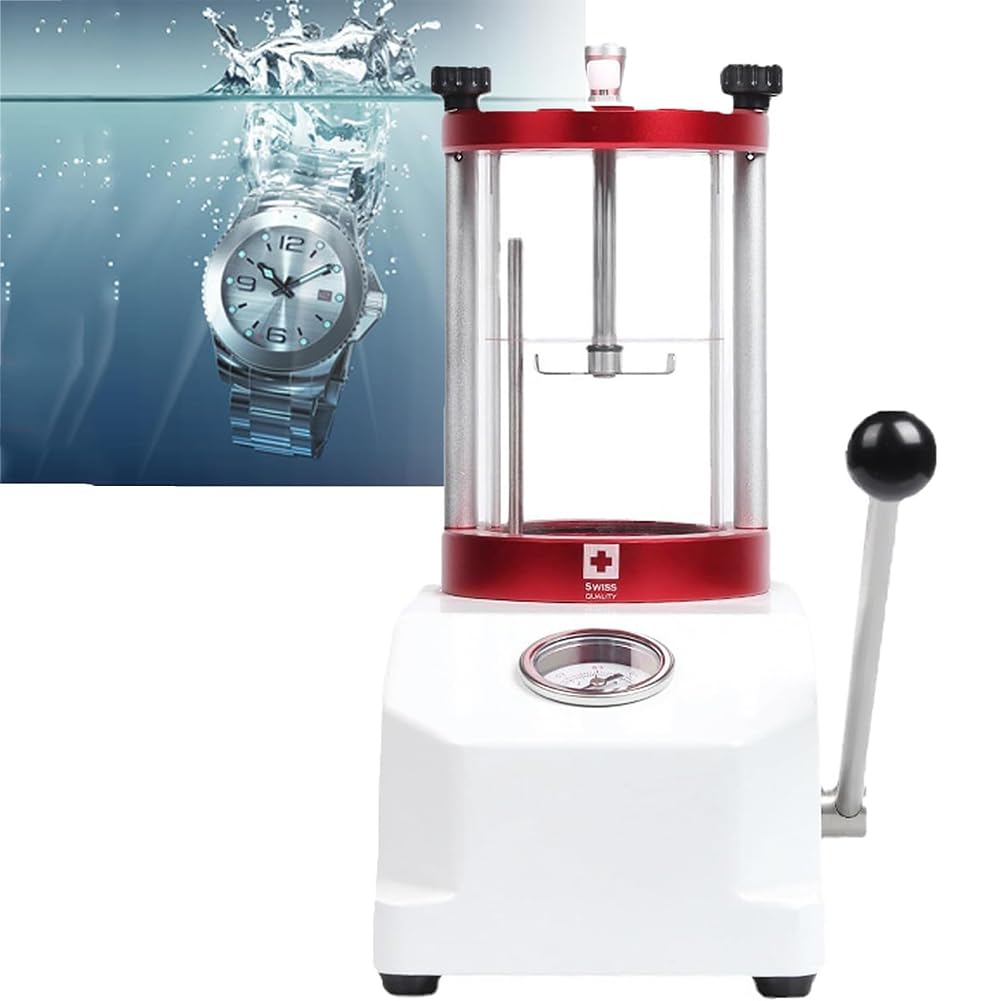 Wasserdichtigkeitsprüfer für Uhren – Druckmessgerät für 2 Uhrengehäuse, 0,3–0,6 Bar Blasentest, kompakt und einfach zu bedienen (Rot)