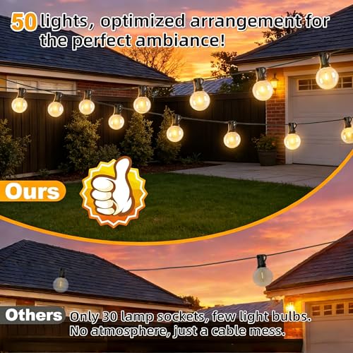 LED Lichterkette Außen, GPATIO 30M Lichterkette außen strom mit 50+2 Stk. Warmweiße G40 Glühbirnen Plastik, IP45 Wasserdicht Innen/ Außen Lichterketten für Garten, Terrasse, Hochzeiten, Partys 4