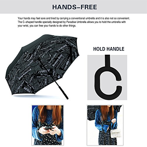 Image of Spar. Saa Double Layer Inverted Umbrella with C-Shaped Handle, Anti-UV Waterproof Windproof Straight Umbrella for Car Rain Outdoor Use
