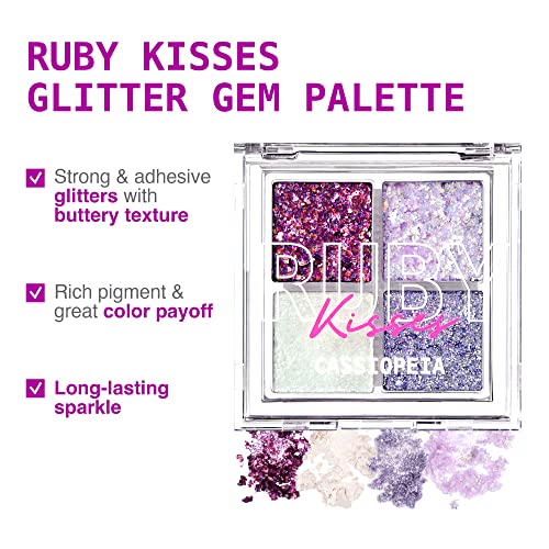 Ruby Kisses Glitter Gem Palette, 4 Shades Highly Pigmented, Buttery Texture, Long-Lasting Eye Makeup (Cassiopeia) #TOP2