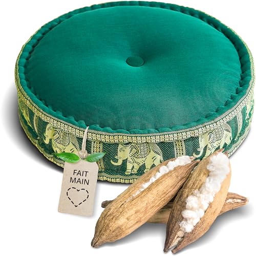 Coussin de sol yoga méditation zen livasia zafu en soie thaï pouf d'assise 45x15cm