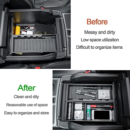 Jdmcar Center Console Organizer Compatible With 2015-2020 Ford F150 / 2017-2022 F250 F350 Superduty Accessories, Abs Material Insert Tray Storage Box- (Full Console W/Bucket Seats Only)- Black #TOP2